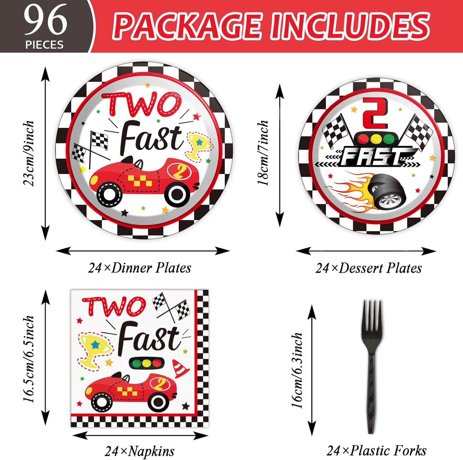 96pcs Two Fast Plates and Napkins Race Car Party Decorations Racing 2 fast Party Plates and Napkins Set Racing Sports Themed Dinnerware for Two Fast Kids Boys Birthday Supplies Favors, Serve 24 - Image 2