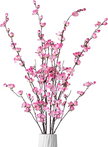4 piezas de flores artificiales de ciruelo, arreglos de ramas de flor de cerezo de seda falsa para boda, oficina, fiesta, hotel, patio, hogar,