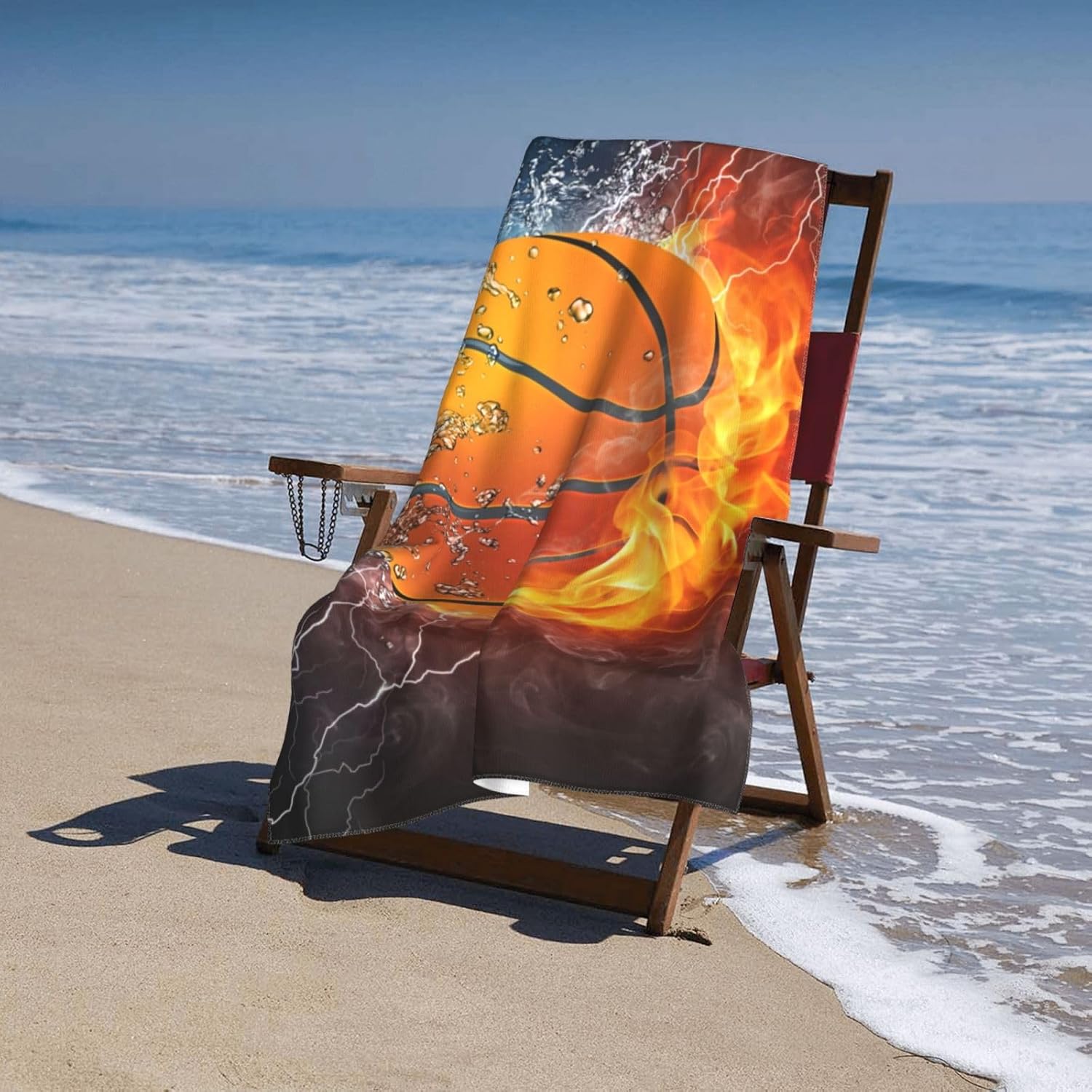 VOOHDDY Basketball Ball Cool Beach Towel Large Soft Absorbent Microfiber Quick Dry Oversized Bath Towels for Bathroom Men Boys Pool Camping Travel Swimming Picnic Sports