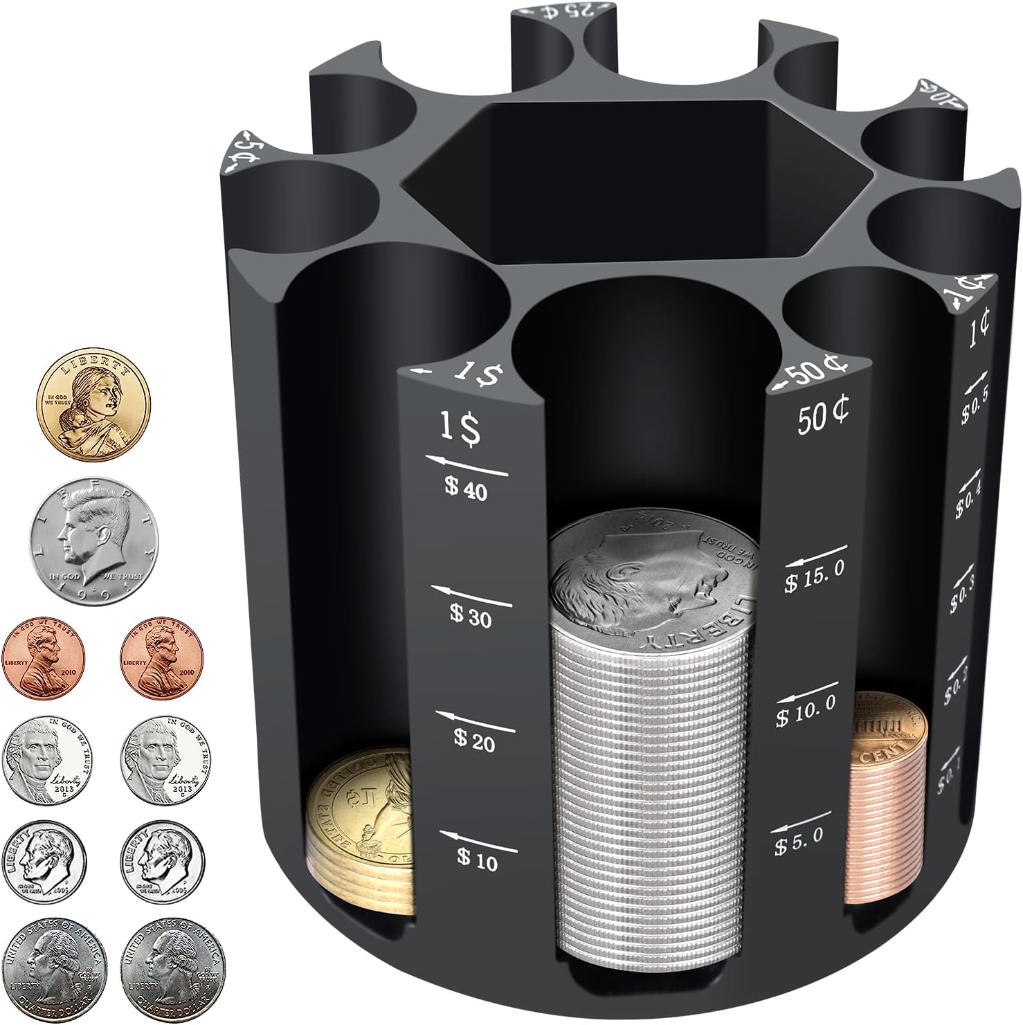 Screpreti Coin Counter Coin Sorter, 2 in 1 Coin Holder + Pen Holder as Desk Organizer, Piggy Bank for Adults & Kids, Pencil Holder for Desk, Perfect Coin Organizer for Home Office Use