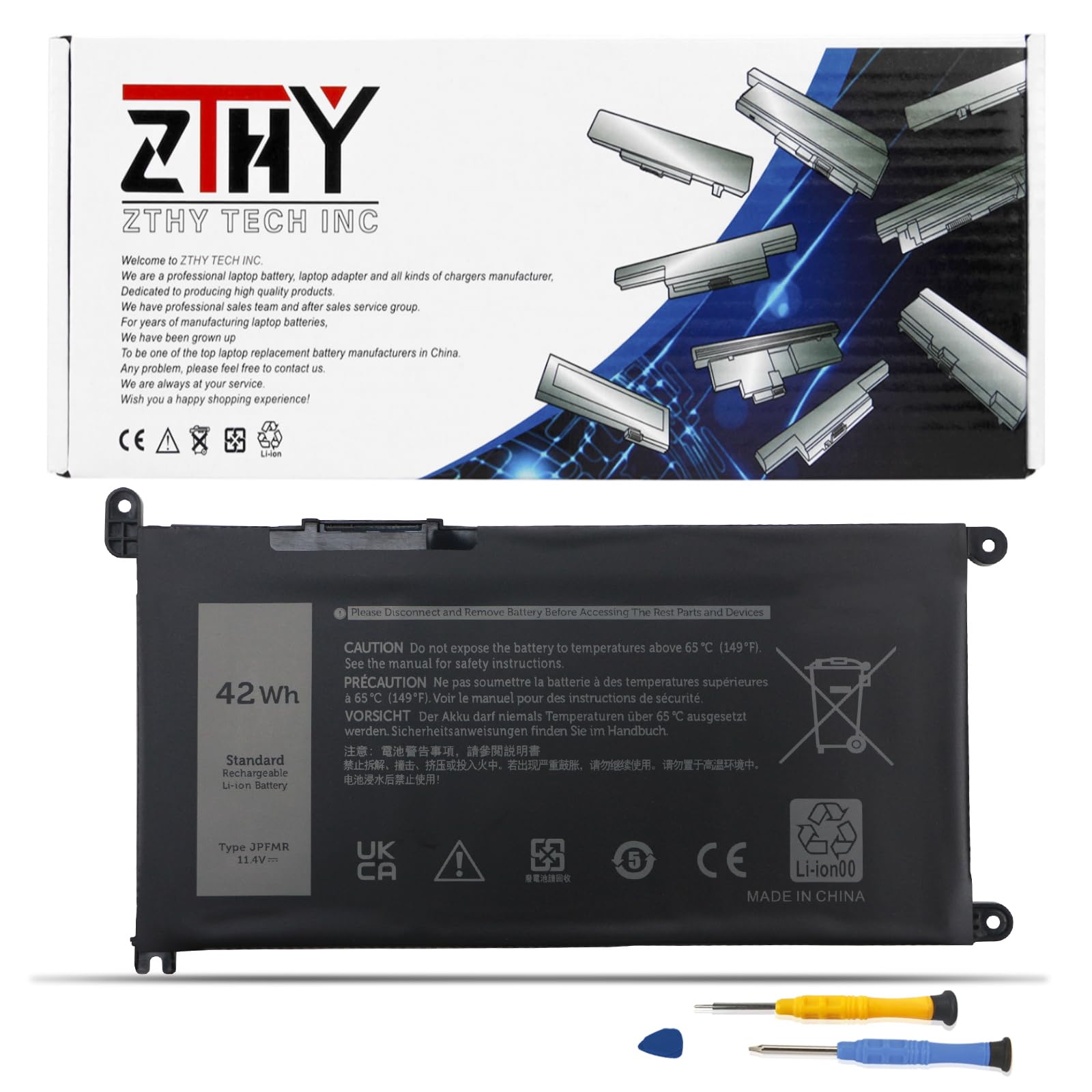 ZTHY JPFMR Laptop Battery Compatible with Dell Chromebook 3400 3100 2-in-1 5488 5493 5593 P90F Series Notebook 0JPFMR 7MT0R 7MTOR 16DPH 7T0D3 07T0D3
