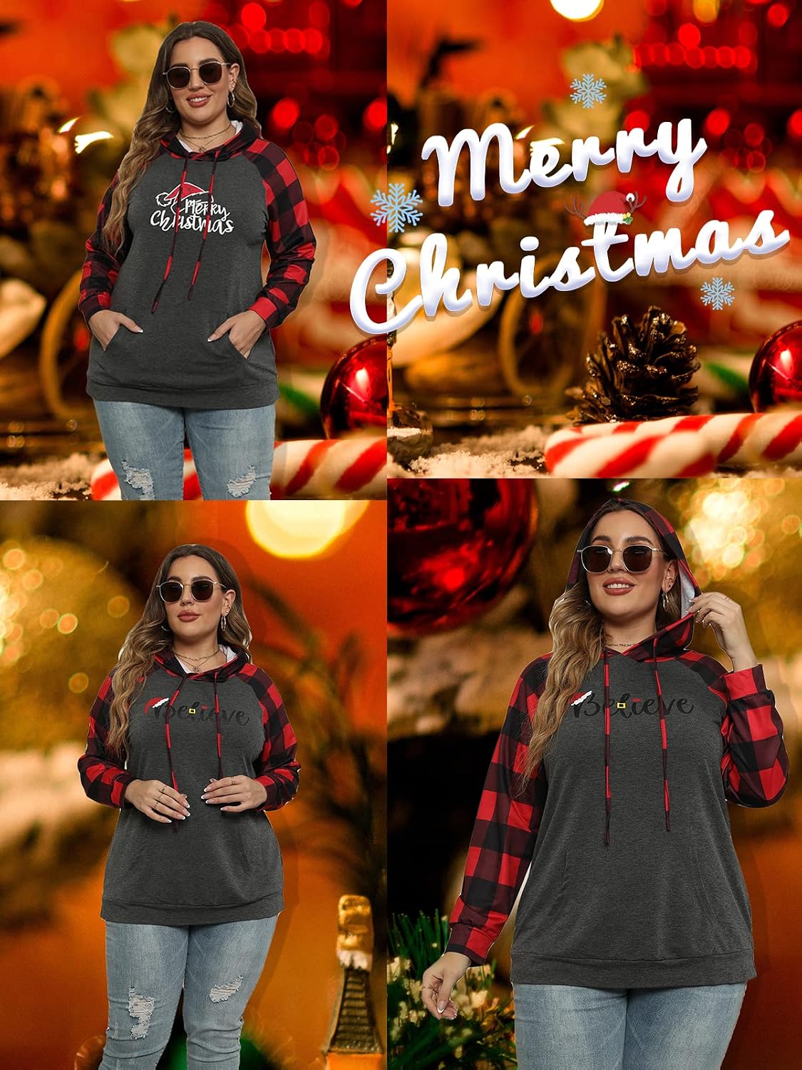 VISLILY Women-Plus-Size-Hoodies-Sweatshirts Color Block Tops with Pockets XL-4XL image 3
