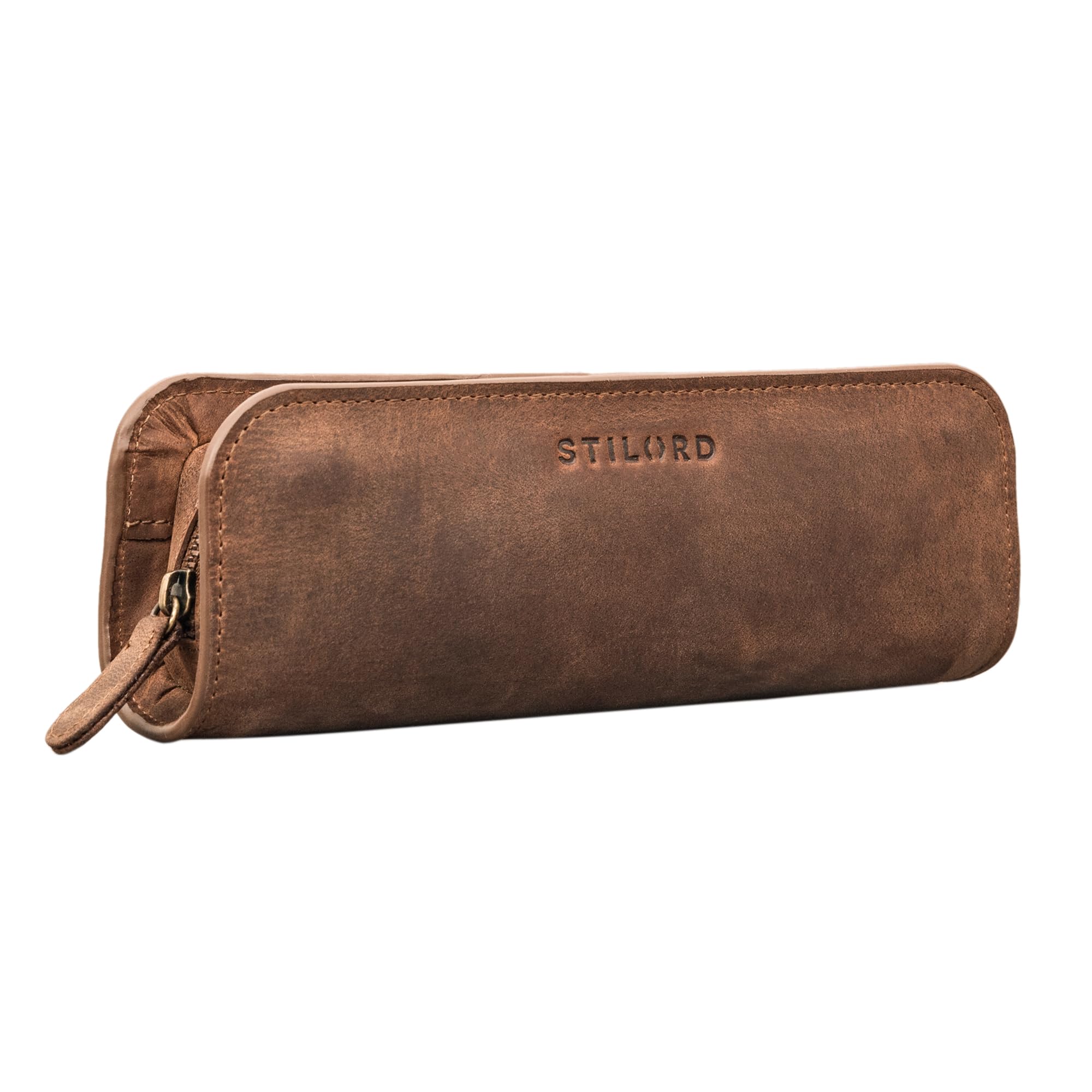STILORD "Alfie" Leather Pencil Case Vintage Pen Case Stationary Organiser for Women Men Pencil Pouch in Genuine Leather Colour:Middle Brown - Image 3