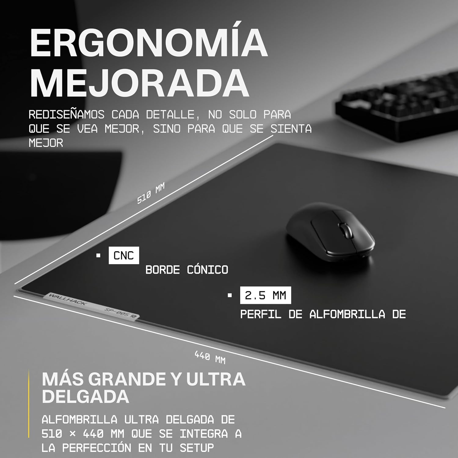Wallhack SP-005 Alfombrilla Gaming de Cristal – Superficie Speed, Alfombrilla Grande para Esports, Deslizamiento Suave, Cristal Templado, Resistente y portátil con Estuche de Transporte | Negro 8