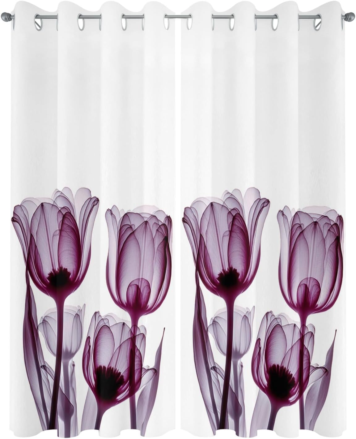 Indoor Outdoor Curtains for Patio Abstract Transparent Purplish Red Flower Tulip Outside Curtains Waterproof Grommet Privacy Drapes Light Filter Curtain for Porch Pergola Gazebo 52" Wx84 L 2 Panels