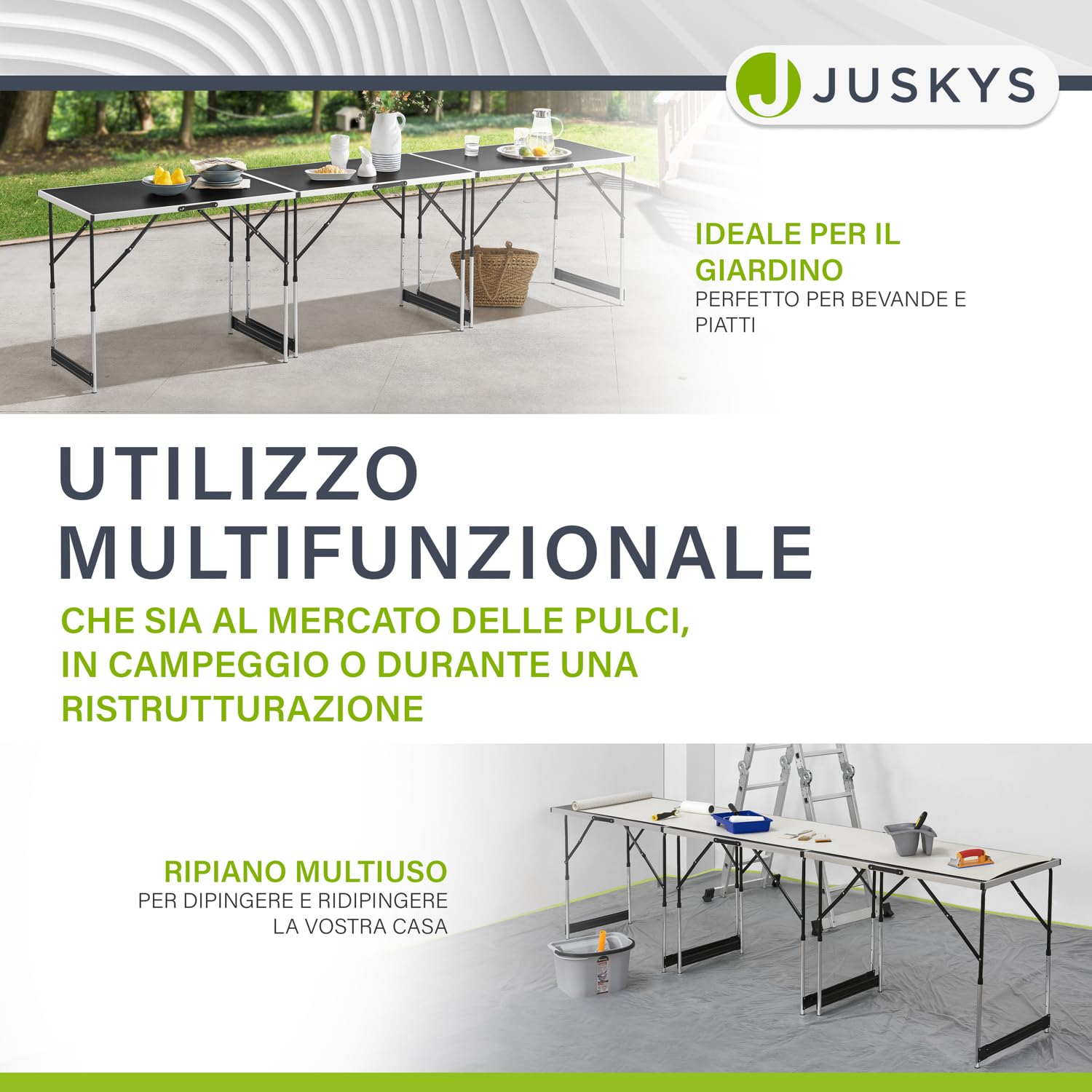 Juskys tavolo multiuso 3 pezzi in alluminio – pieghevole e regolabile in altezza, 100×60 cm, per mercatino, lavoro o campeggio – nero