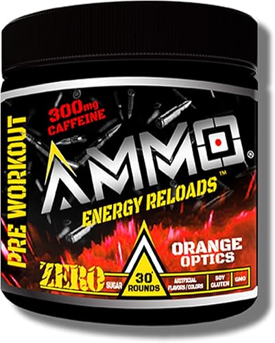 AMMO  Energy Reloads - Polvo para preentrenamiento, 300 mg de cafeína, cero azúcar, aminos vitales y electrolitos, sin sabores ni colores