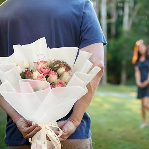 Vista 52 de NESCCI Papel de regalo de flores de 20 hojas, papel de regalo de ramo floral impermeable, suministros de floristería, papel de embalaje para regalo