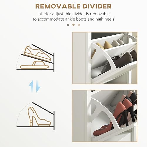 Miniatura 6 de HOMCOM Armario de zapatos, organizador independiente de almacenamiento de zapatos con 2 cajones abatibles, estantes ajustables y compartimento