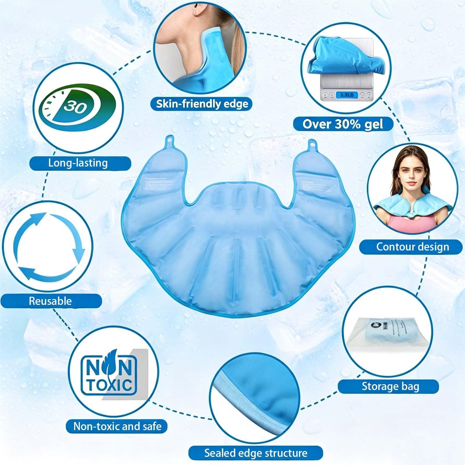 Gel Kühlpad Nacken Schulter Wiederverwendbar - Wohltuende Kalt Warm Kompresse Muskelentspannung - Ergonomisches Eisbeutel Kühlkissen Sport Therapie Alltag - Nackenkissen Kühlpads Linderung 01