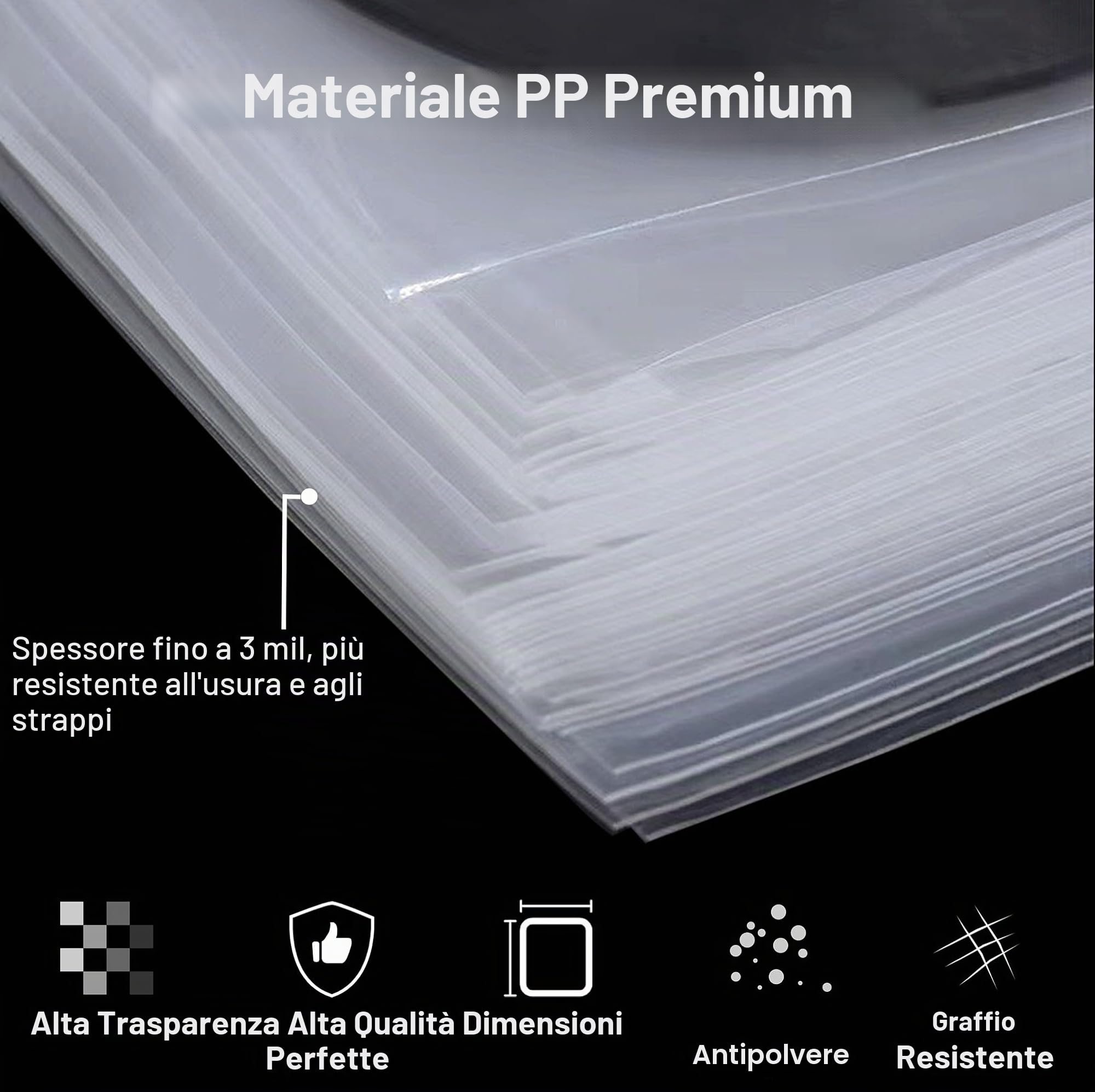 Buste Vinili 33 Giri 12 Pollici Esterne, 50 x Custodia Vinile Trasparenti, Buste per Vinili pour 12" LP Dischi, Protezione Polipropilene Vinile Copertine Cover Outer