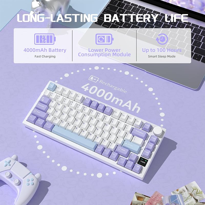 YINDIAO AK820PRO Mechanikus Gaming Billentyűzet TFT Kijelzővel, Vezeték Nélküli 2.4G/Bluetooth, 75% Layout, RGB Háttérvilágítás