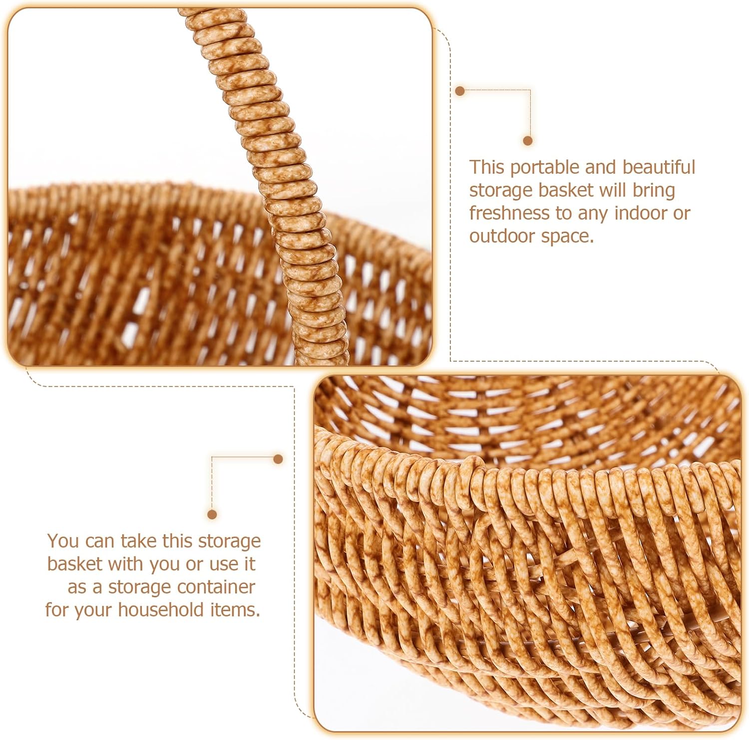 Kisangel Small Woven Picnic Basket with Handle, 27cm Rattan Harvest Container Flowers Storage Basket for Fruit, Bread or Candy Wedding