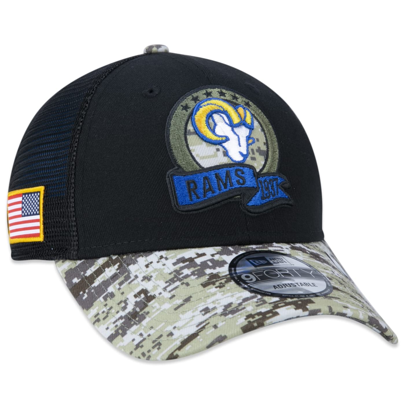 New Era Men's Los Angeles Rams, Black Los Angeles Rams Nfl Salute To Service 2022 Black 9Forty Snapback Cap - One-Size