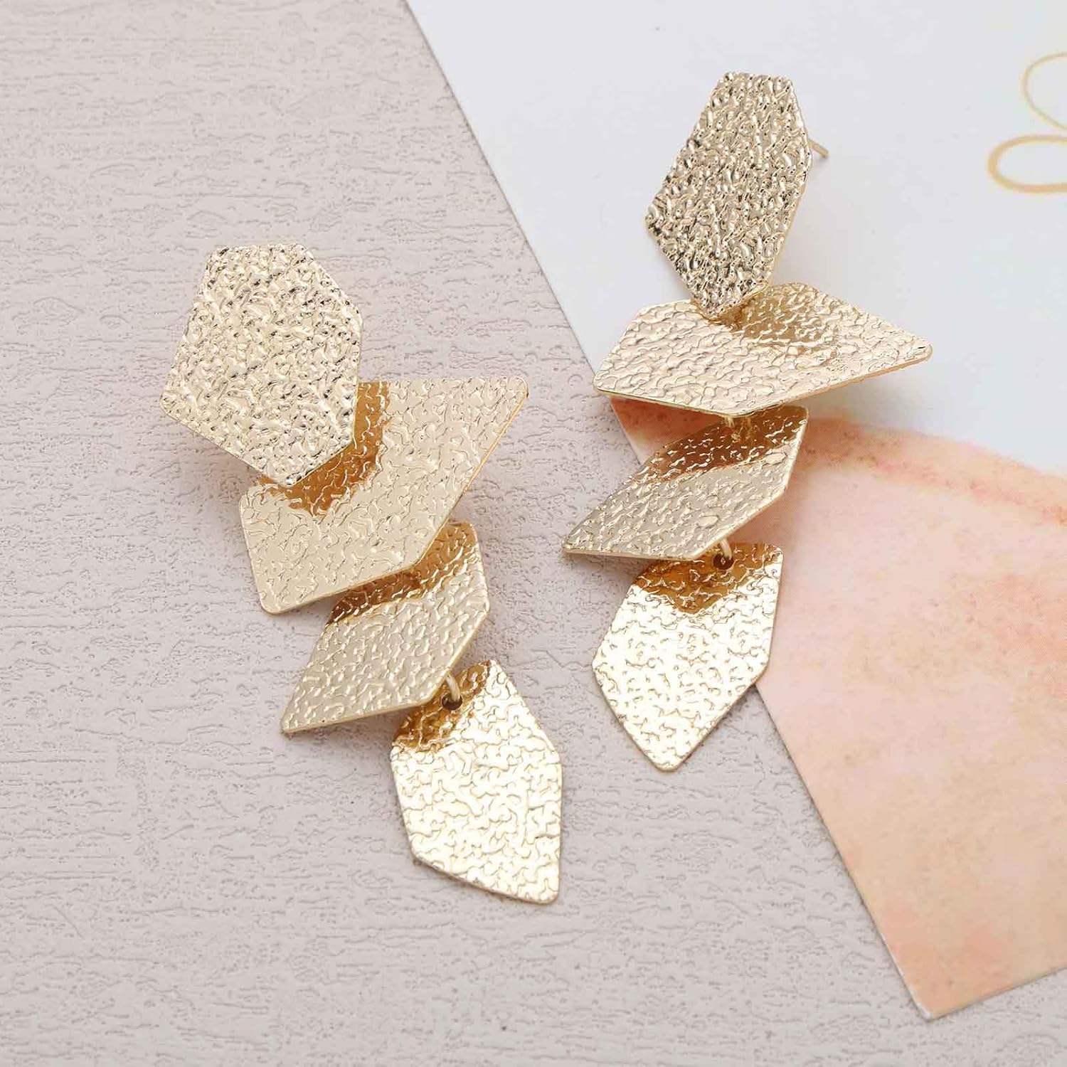 Andelaisi Boho Metal Irregular Earrings Irregular Geometric Drop Earrings Exaggerated Statement Earring Gold Metal Hammered Earring for Women - Image 7