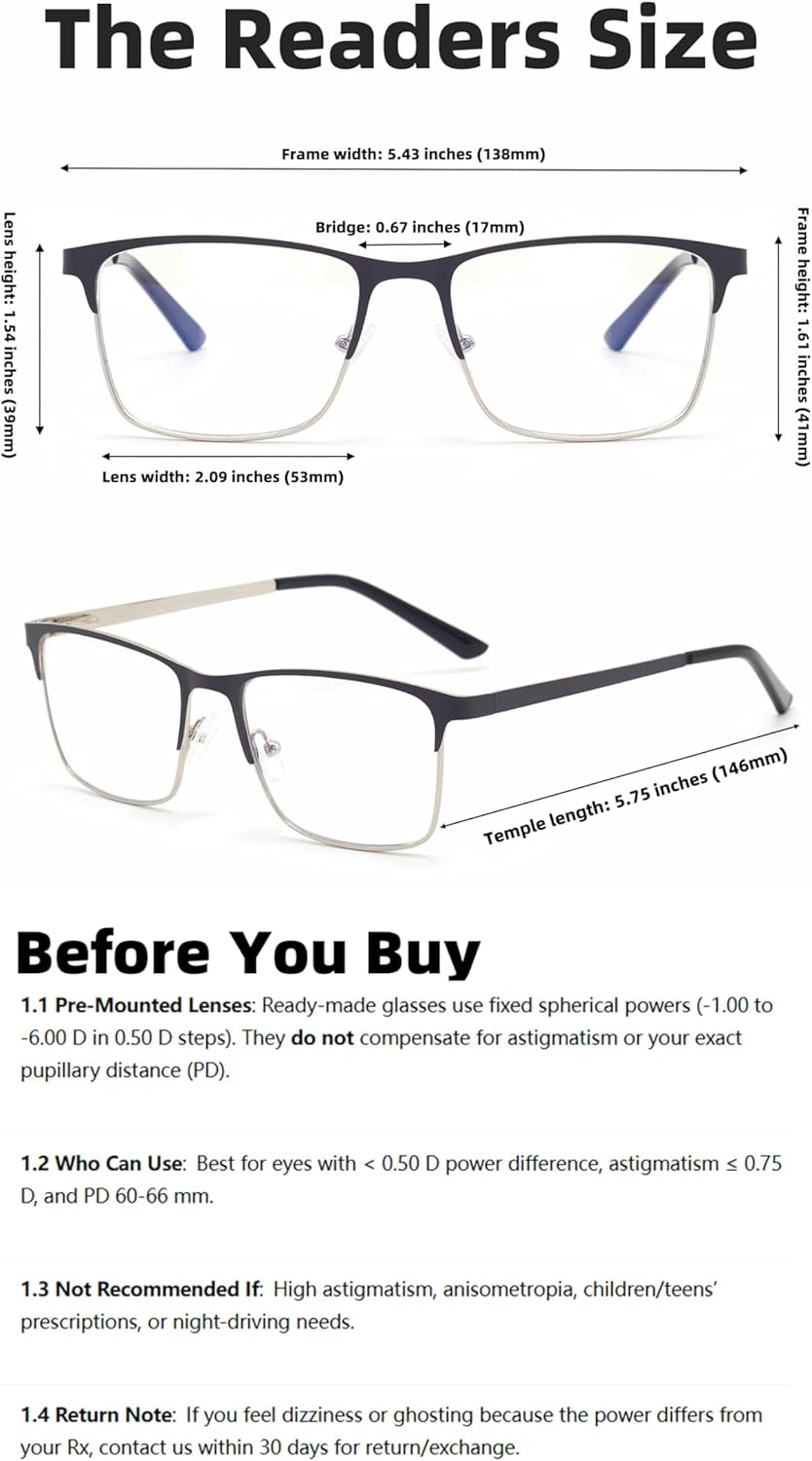 Nearsighted Glasses for Distance with Hard Case, Spring Hinge Blue Light Glasses Not Reading Glasses - Image 5