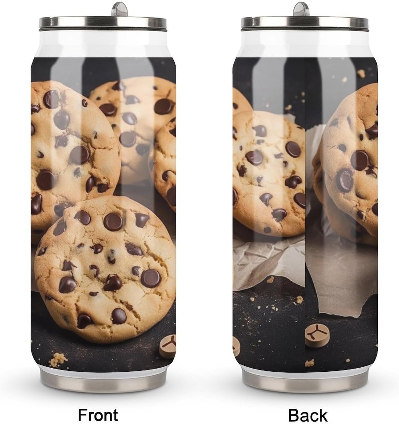 Stainless Steel Cups Chocolate Chip Biscuit Printed Coke Cup Stainless Steel Insulated Cups with Lid And Straw