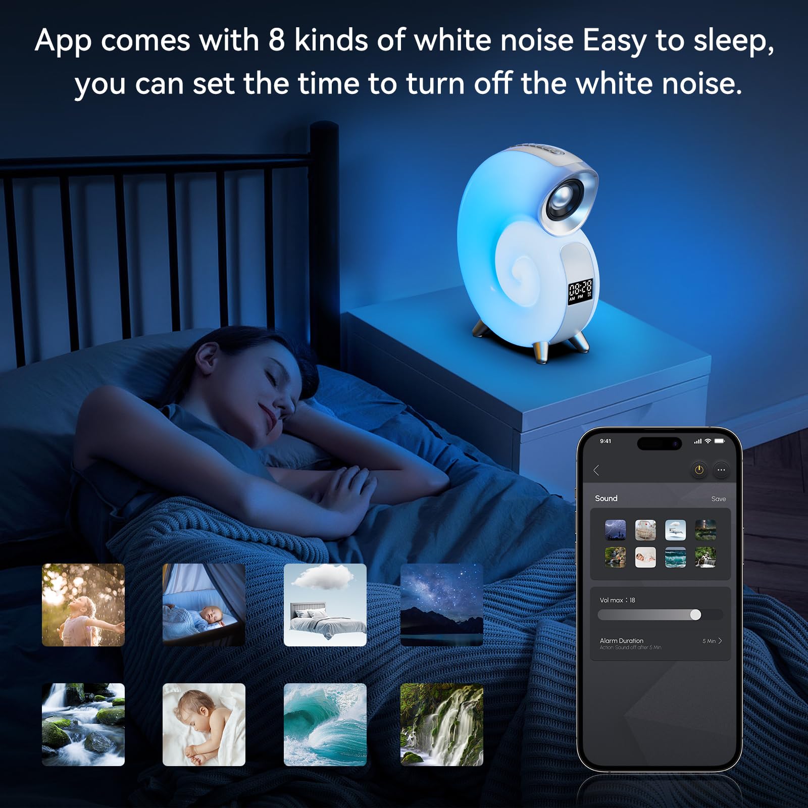 Euakee Wake Up Light, Sveglia Luce LED Intelligente, Lampada da tavolo intelligente, Intelligente Lampada da Comodino con Bluetooth Musica 16 Milioni di Colori Per Adulti & Bambini (Blu)