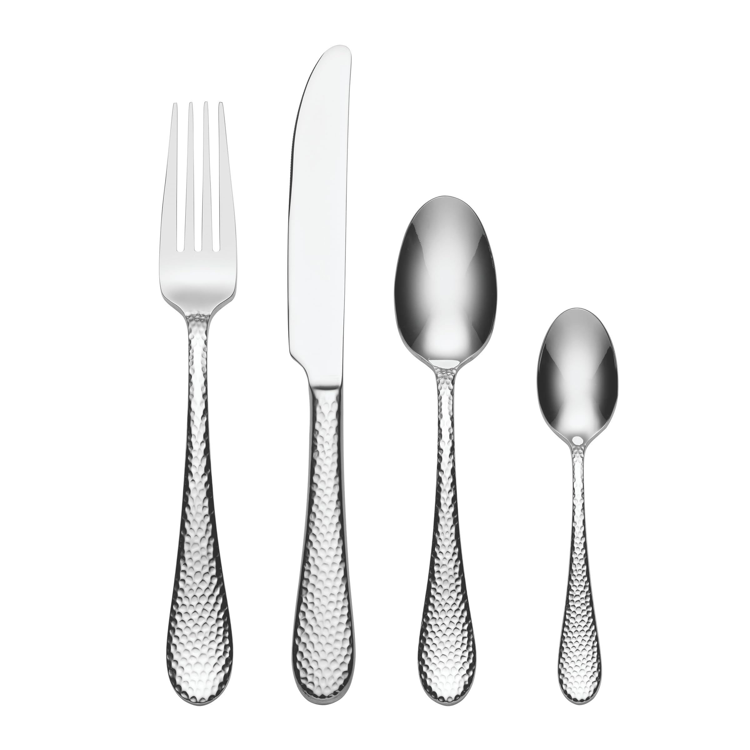 Oneida Tibet Cutlery Set for 4 - Hand Crafted Stainless Steel Cutlery Set with Hammered Finish, Heavy Weight Rust Resistant & Dishwasher Safe Artisan Flatware, Silver