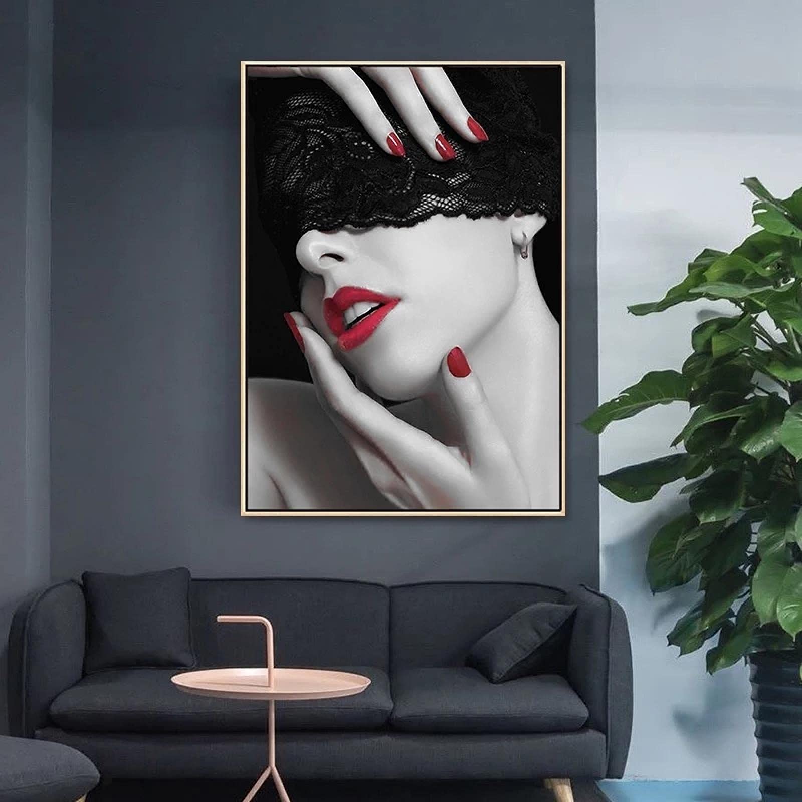 ZMFBHFBH Sexy Red Lips and Red Nails Mujer Dormitorio Decoración Lienzo Pintura Arte de la pared Carteles nórdicos e impresiones Cuadros de la pared Sala de estar 40x50cm (16x20in) x3 Con marco