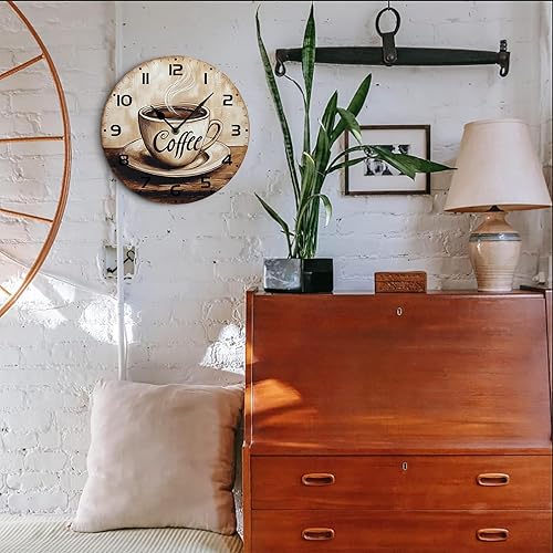 Miniatura 2 de Reloj de pared redondo de madera silencioso sin tictac de 10 pulgadas, funciona con pilas, para café, hogar, cocina, sala de estar, oficina, hotel,