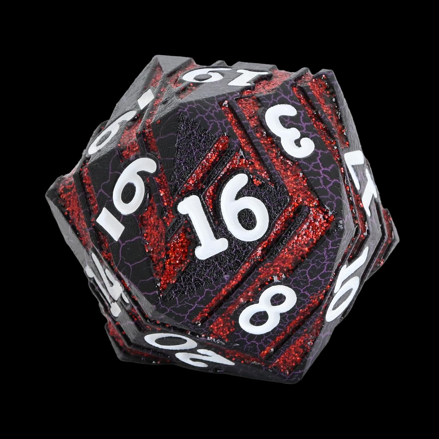 33mm Glitter Stripe Metal Dice,D20 Dice with Gift Case for DND Dungeons and Dragon RPG MTG Table Games (Red Glitter Stripes & Purple Texture)