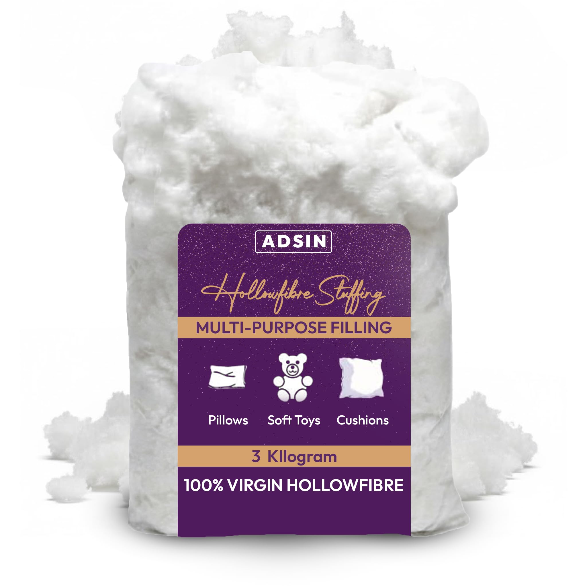 adsin Hollwofibre Stuffing Grade Filling For Pillows, Cushions, Knitted Toys, Sofas, Teddy Bears all-purpose Bounce Back Lightweight Stuffing (3-KG)