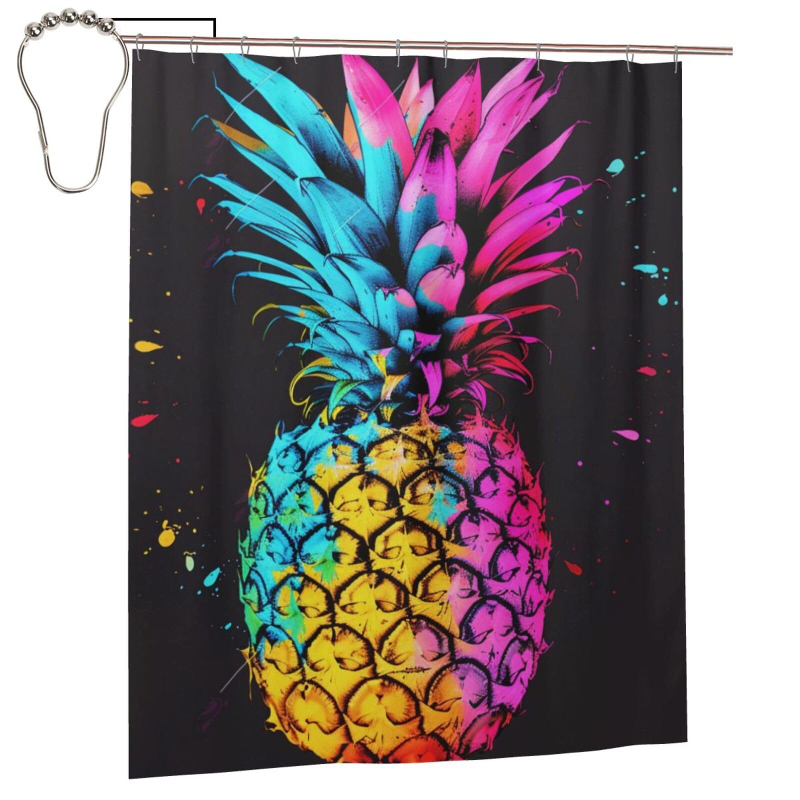 BWWHCCTI colorful Pineapple Printed Shower Curtain With 12 Iron Hooks Opaque Quick Drying Waterproof Shower Curtains Sets For Bathroom 152x183 Cm