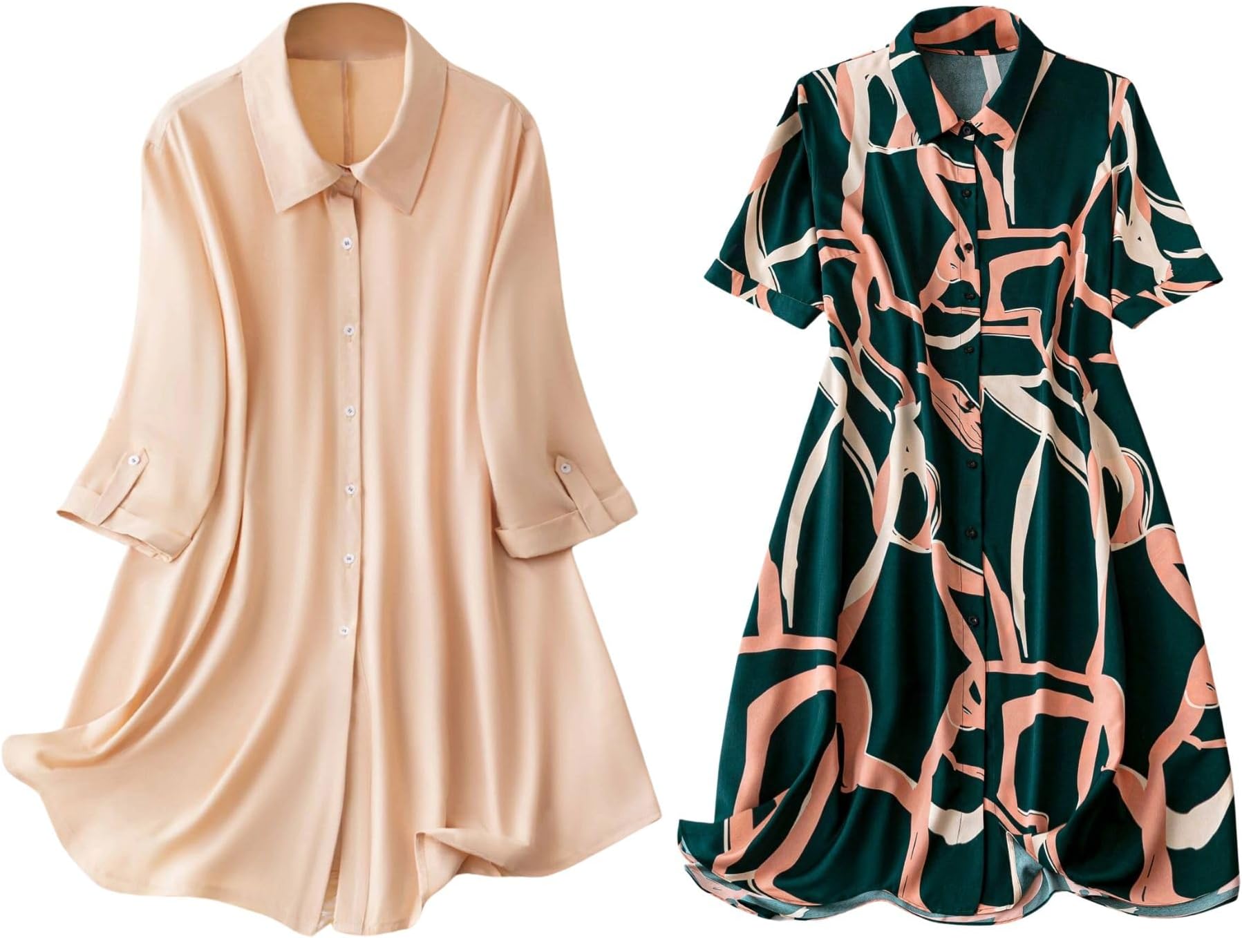 Leriya FashionWomen's Western One Piece Dress || Button Front Shirt Dress || Roll Tab Sleeve & Collared Neck Flared Dress || Office wear || Summer Short Dresses for Women (Pack of 2)