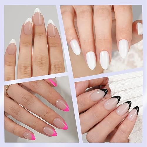 Miniatura 3 de Misssix - Paquete de 4 uñas postizas a presión con punta francesa de almendra, uñas cortas a presión, reutilizables, uñas postizas de gel para