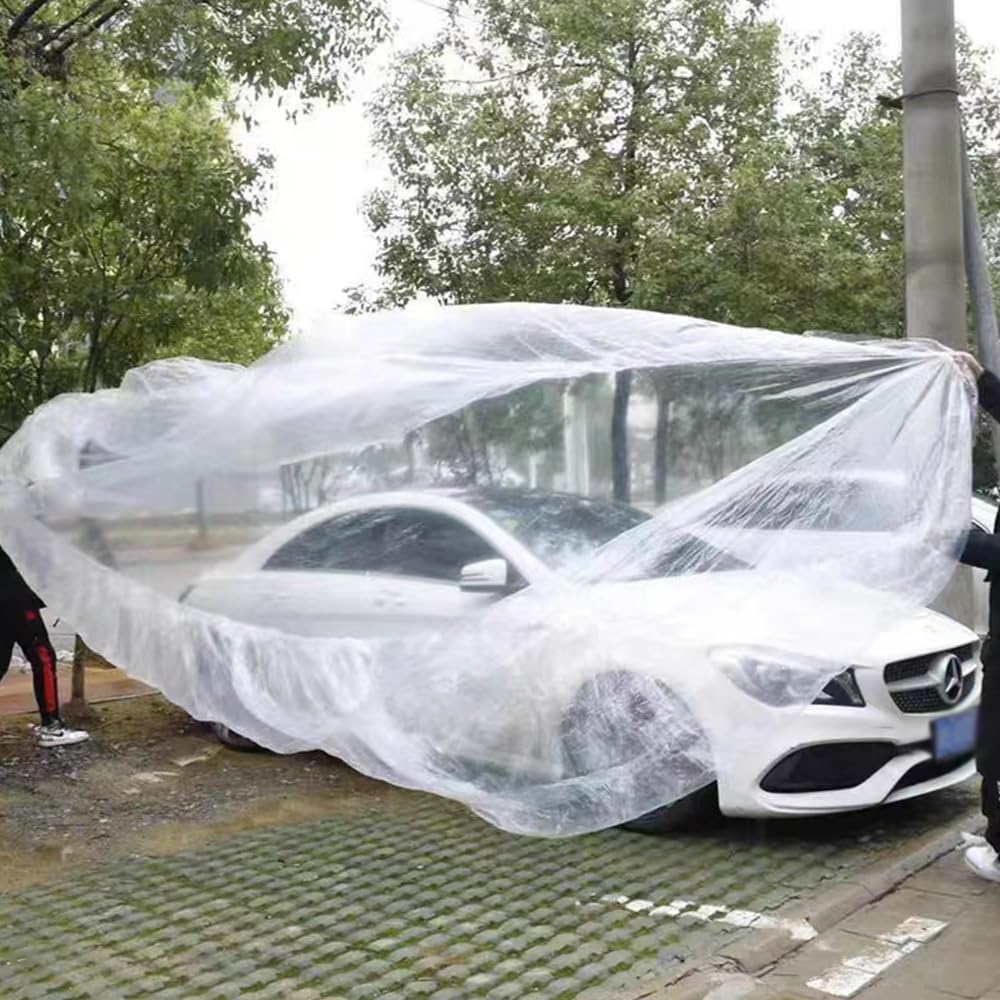 3 Pcs Disposable Car Cover，Clear Plastic Car Cover Universal Rain Dust Garage Cover with Elastic Band Clear Car Protector for Sedan Outdoor Snow Rain Weather(12.4x21.3