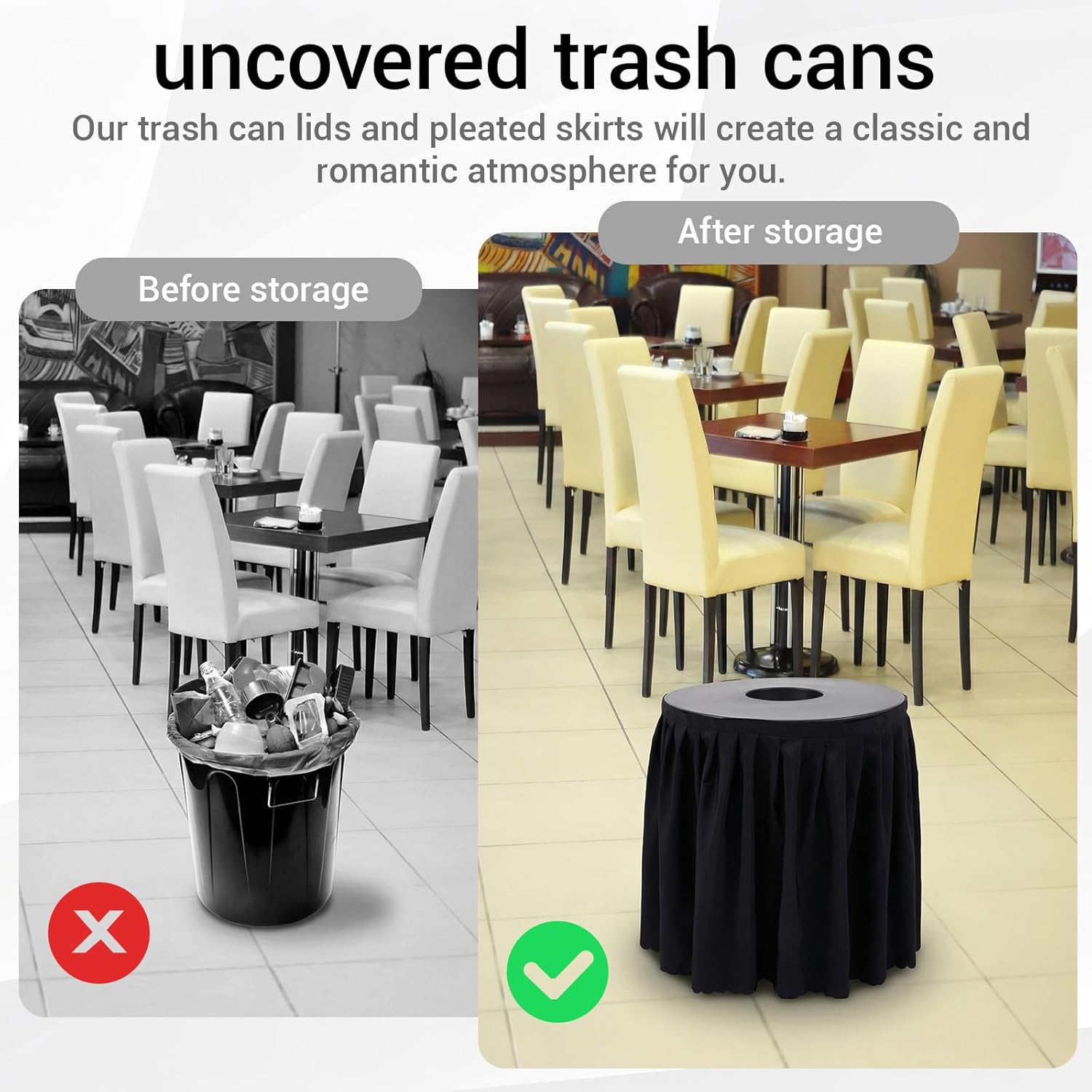 Decorative Trash Can Cover for Events Parties Weddings Pleated Skirt Fits 55 and 44 Gallon Round Trash Cans Reusable Outdoor Garbage Can Cover for Backyard Party Decor