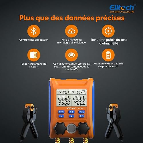Elitech Manometro Digitale per Refrigerante HVAC con Bluetooth e APP Misuratore di Pressione Temperatura e Vuoto per Aria Condizionata Pompe di Calore, Analisi Dati in Tempo Reale LMG-10W - 2