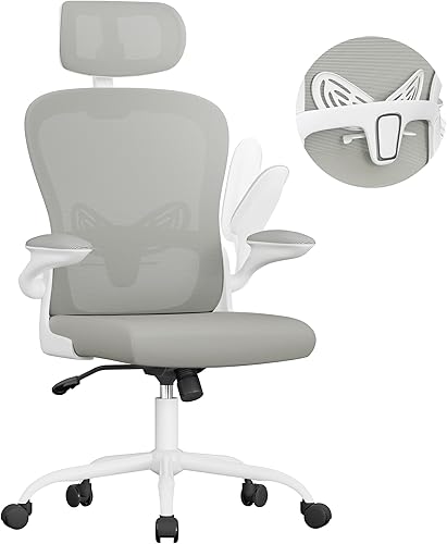 Miniatura 8 de Shahoo Silla de oficina gris, sillas ergonómicas de escritorio para computadora con malla de respaldo alto, soporte lumbar, reposacabezas y