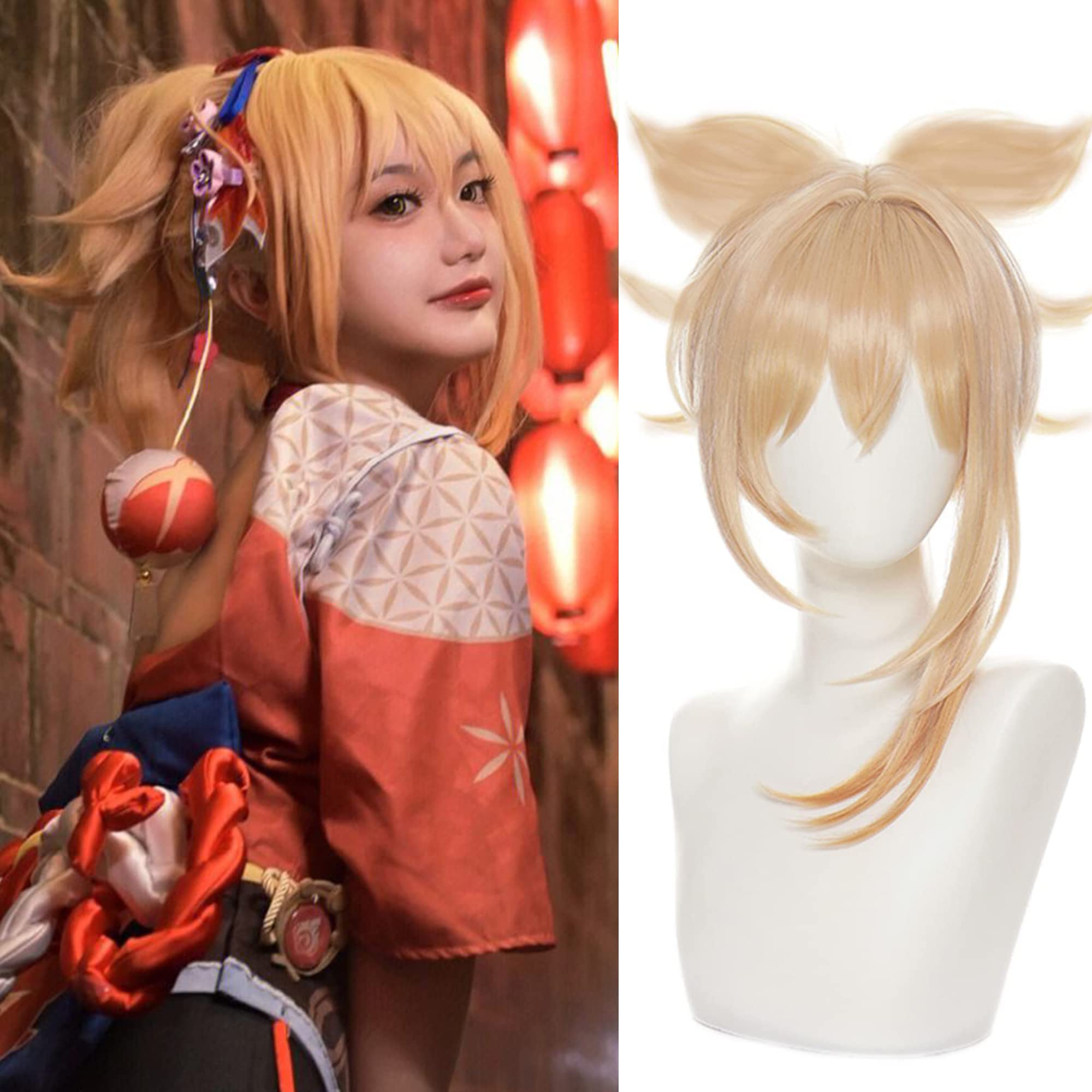 Blonde Gradient Asymmetric Sideburns Heat Resistant Synthetic Hairs for Women Halloween Cos Anime Party Replacement Wigs