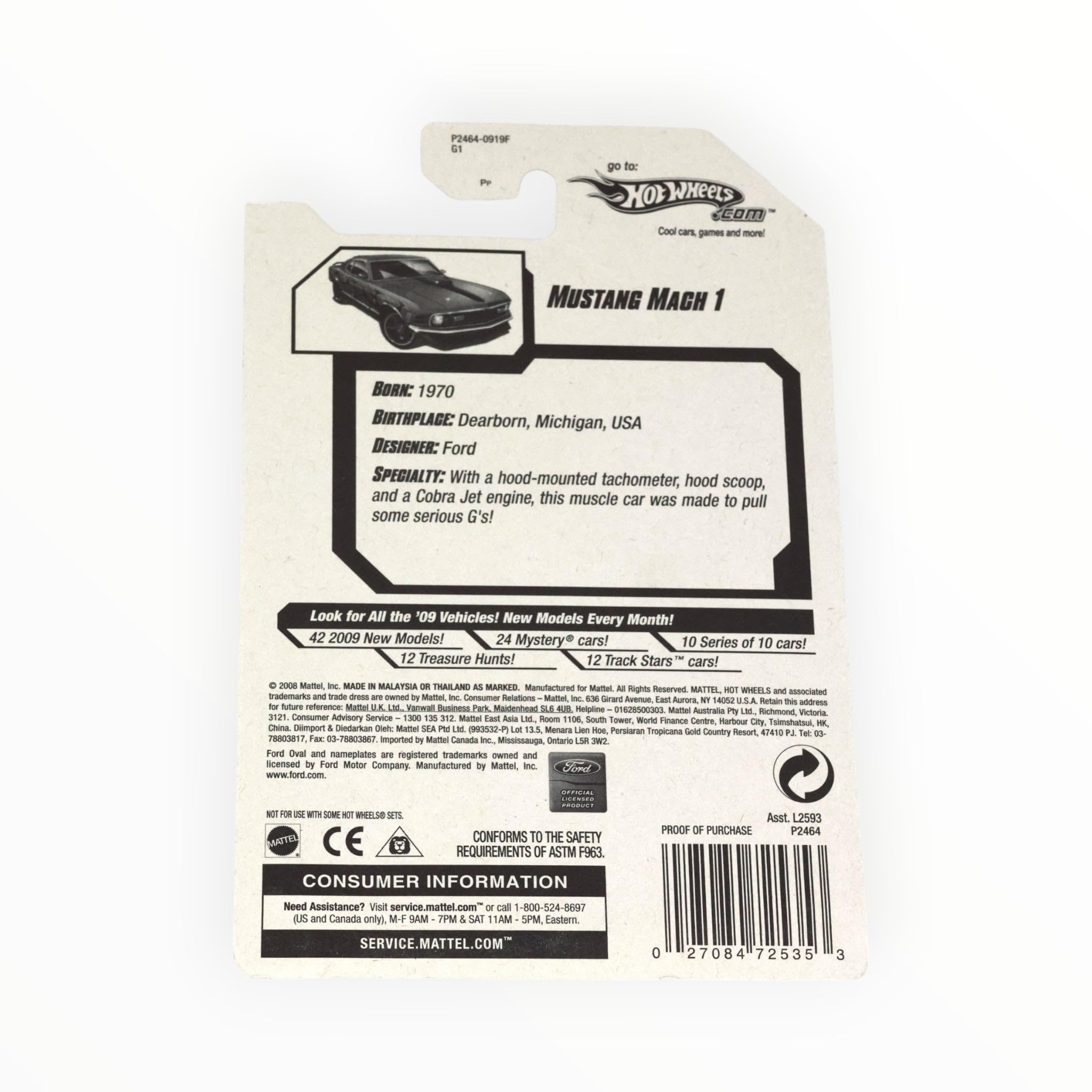 HOT WHEELS 2009 REBEL RIDES PURPLE MUSTANG MACH 1 8/10