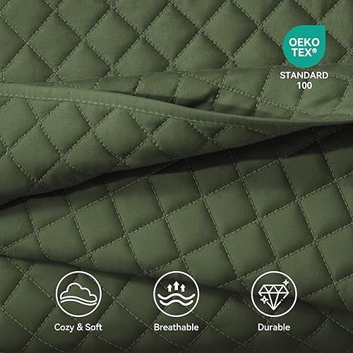 Miniatura 7 de SunStyle Home Juego de edredón Queen verde salvia, ligero, suave y reversible para todas las estaciones, juego de ropa de cama acolchada cuadrada de