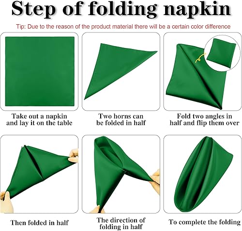Miniatura 3 de ANECO 12 servilletas de satén suaves para cena, cuadradas, 17 x 17 pulgadas, para restaurante, boda, fiesta, cena (verde bosque)