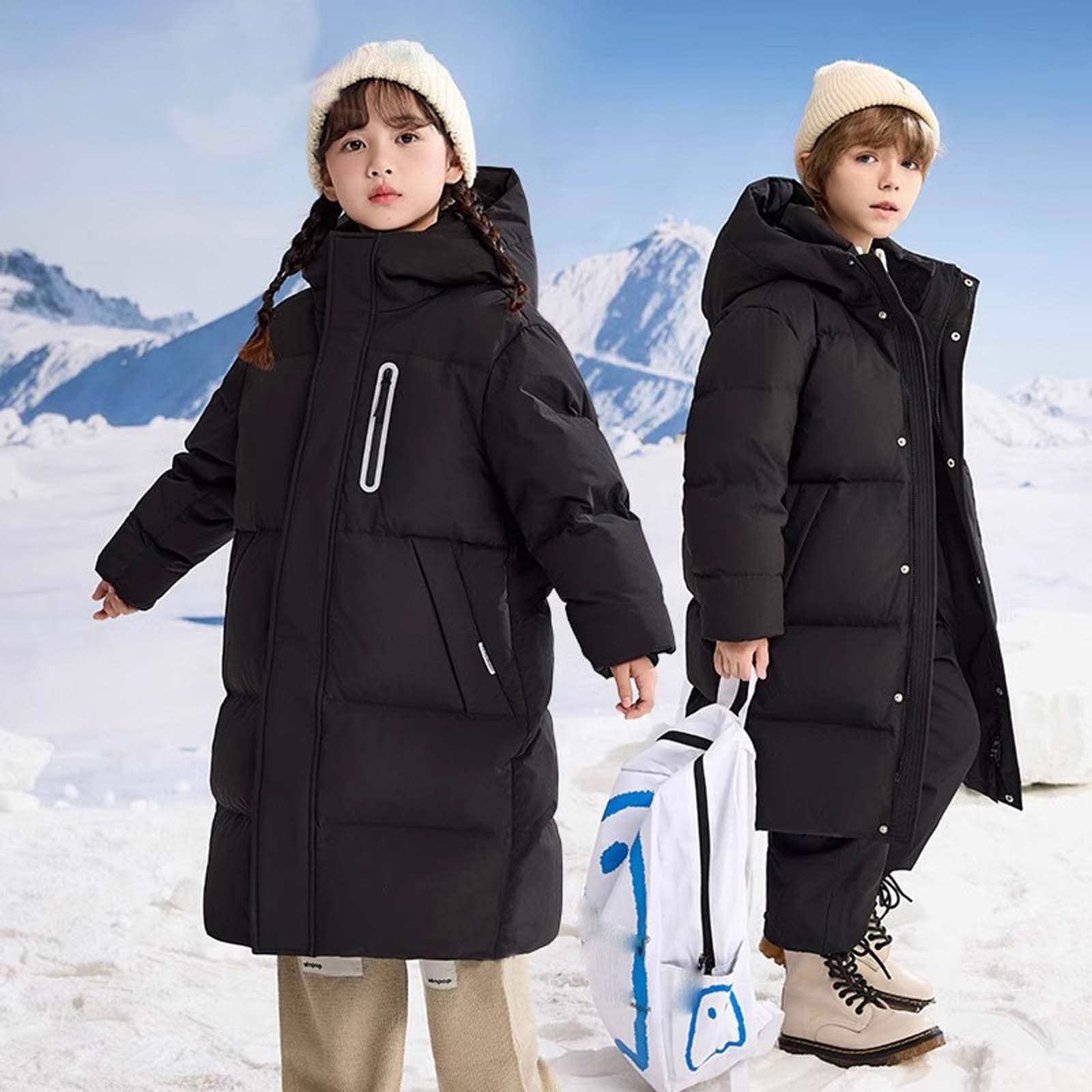 NUSGEAR Abrigos de Invierno para niños Varones Parka para Niña de Invierno Plumiferos Abrigo para niñas Pequeñas Ligero Niños Resistente Medio Largo Puffy Parka Gruesa Forro Suave con Capucha Outwear