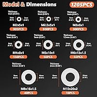 Vista 2 de Kit de surtido de 1205 arandelas planas de nailon - M2 M2.5 M3 M4 M5 M6 M8 M10 arandelas planas para tornillos y pernos - Arandelas de plástico