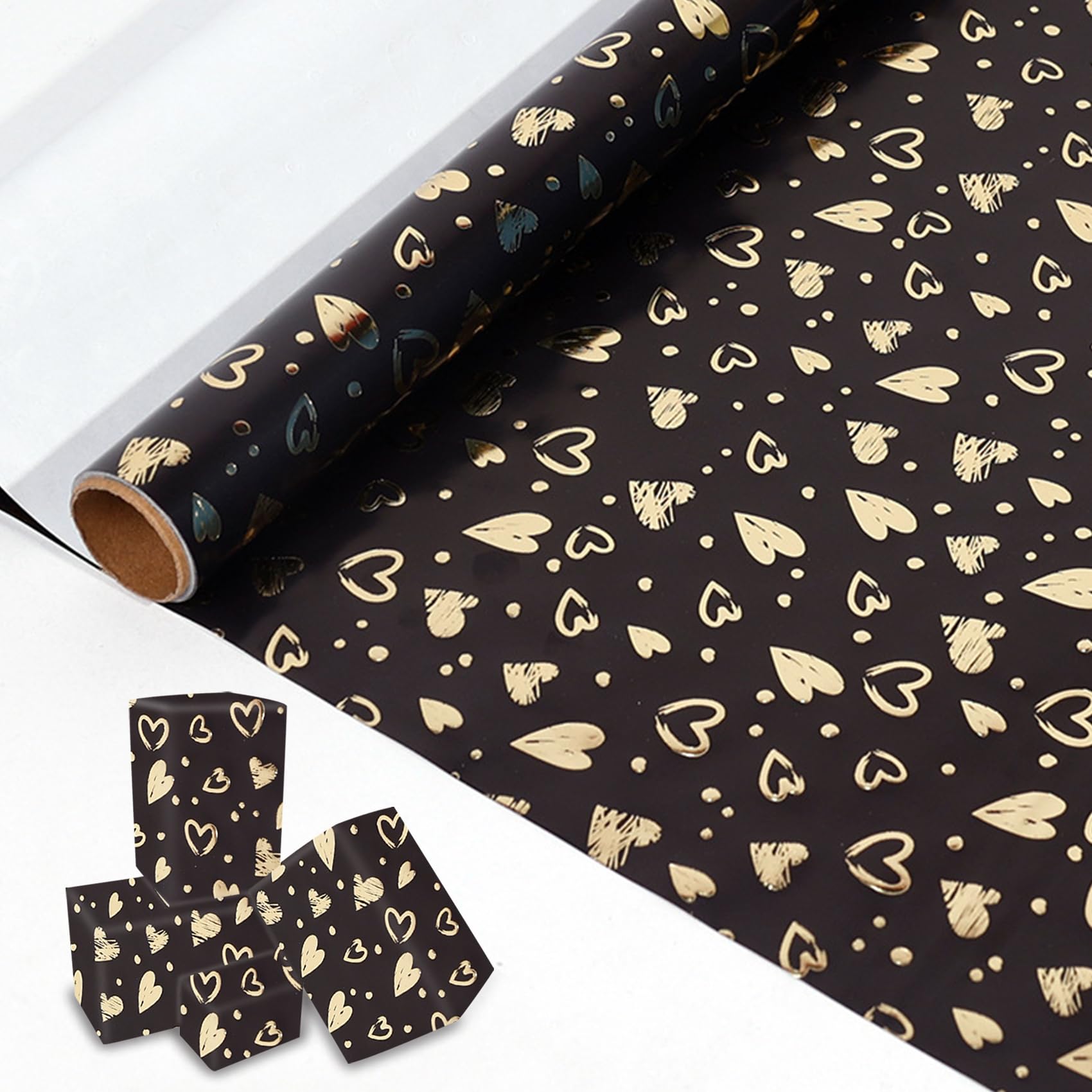 Black and Gold Wrapping Paper Roll 43cm× 3m, Luxury Birthday Wrapping Paper for Men, Birthday & Gift Wrap(Heart) — image 1