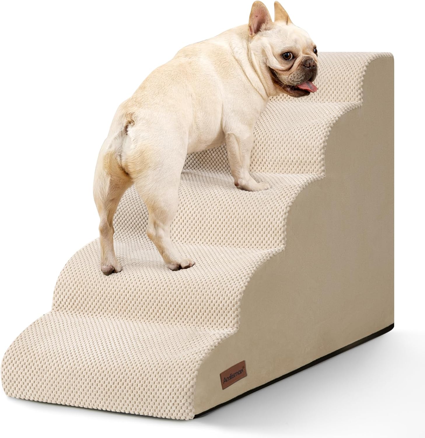 Dog Stairs for High Bed,5 Step Dog Ramp for Small and Medium Dogs,Pet Stairs with Non-Slip Bottom for Puppy, Older Cat,Indoor Pet Steps,Comfort,Durable,22.4" H,Beige Beige 5 32.6"D x 15.7"W x 22.4"H