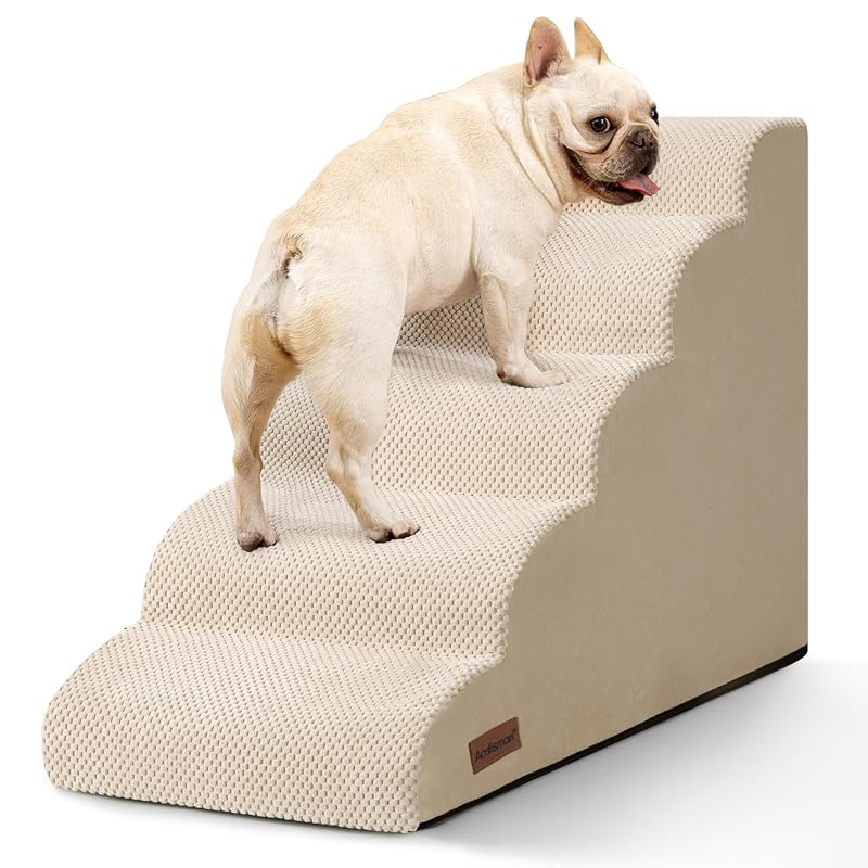 Escada para cães e gatos para camas altas, 5 degraus, espuma 30D e base antiderrapante aodisman Bege, 56,9 cm