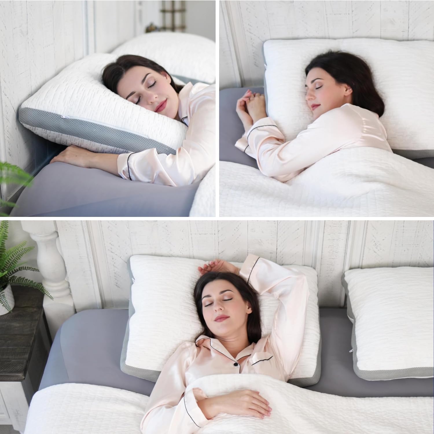 ACCURATEX Almohadas de bambú 40×60 cm, Juego de 2, Almohadas Ajustables con Espuma viscoelástica triturada y Relleno Mullido de plumón sintético, Gris
