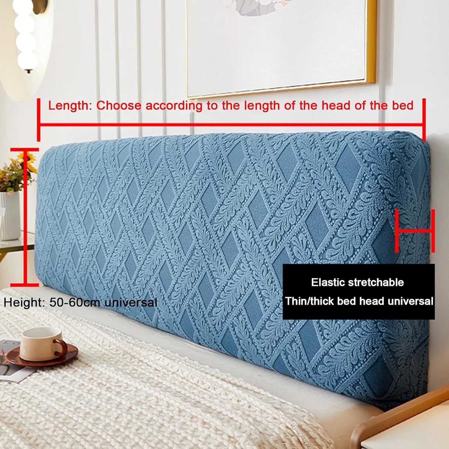 N/A Thickened Polyester Jacquard Bed Headboard Slipcover Sets, for Double Bed/Small Double, All-Inclusive Elastic Headboard Protection Cover,B,150cm