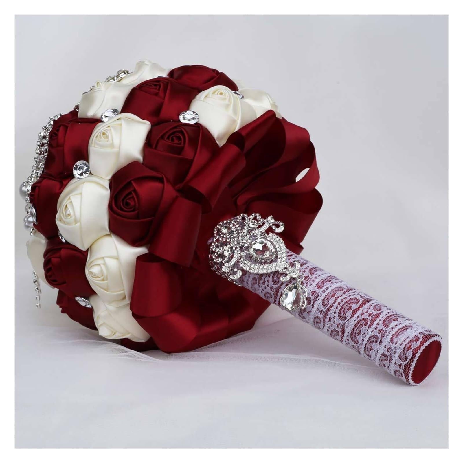 Borgogna Farfalla Strass Latte Bouquet Artificiale Bouquet Bar Mitzvah Bouquet Palla Bouquet Matrimonio Bouquet Damigella d'Onore Bouquet Sposa Fiori Matrimonio 20 cm (7,87 Pollici)