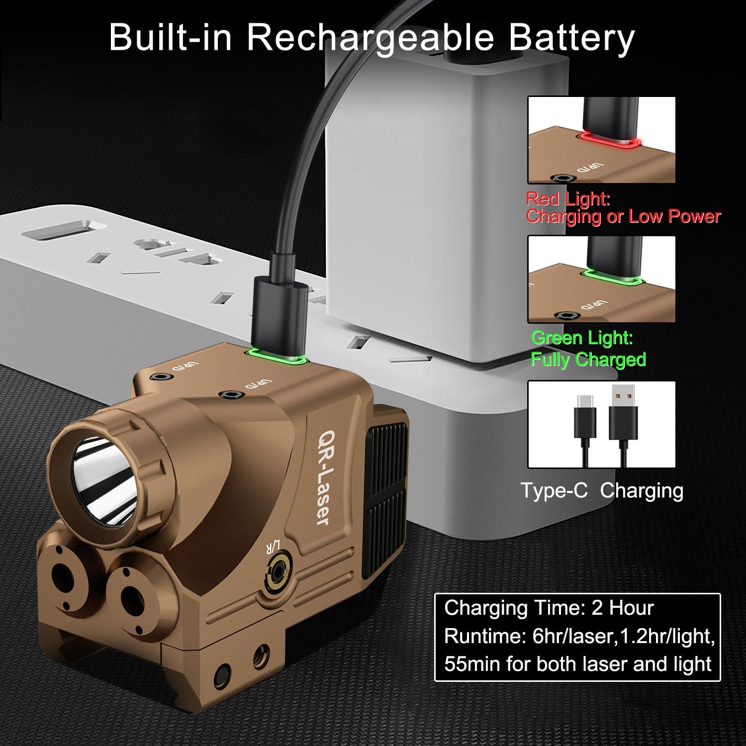 3 in 1 Purple Blue Laser Light Combo, 800 Lumens Tactical Flashlight Laser Sight, Built-in USB Rechargeable Battery, Adjustable Compact Tactical LED Light Laser Beams for Handguns with a Rail