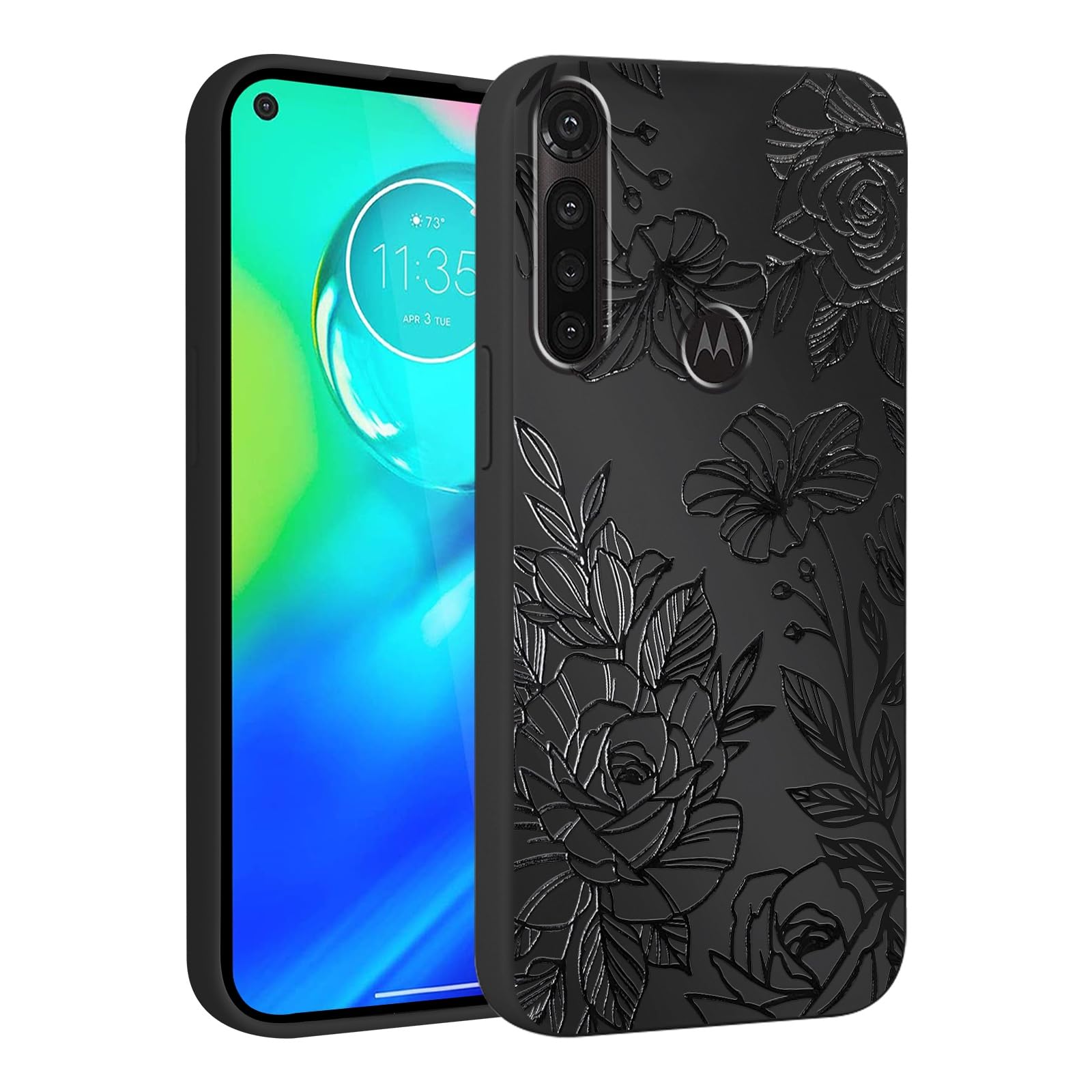lioscre Cute Flower Floral Phone Case for Motorola Moto G Power 4G 2021 6.6", Aesthetic Coquette Black Pattern Print Design Case Soft Slim Shockproof