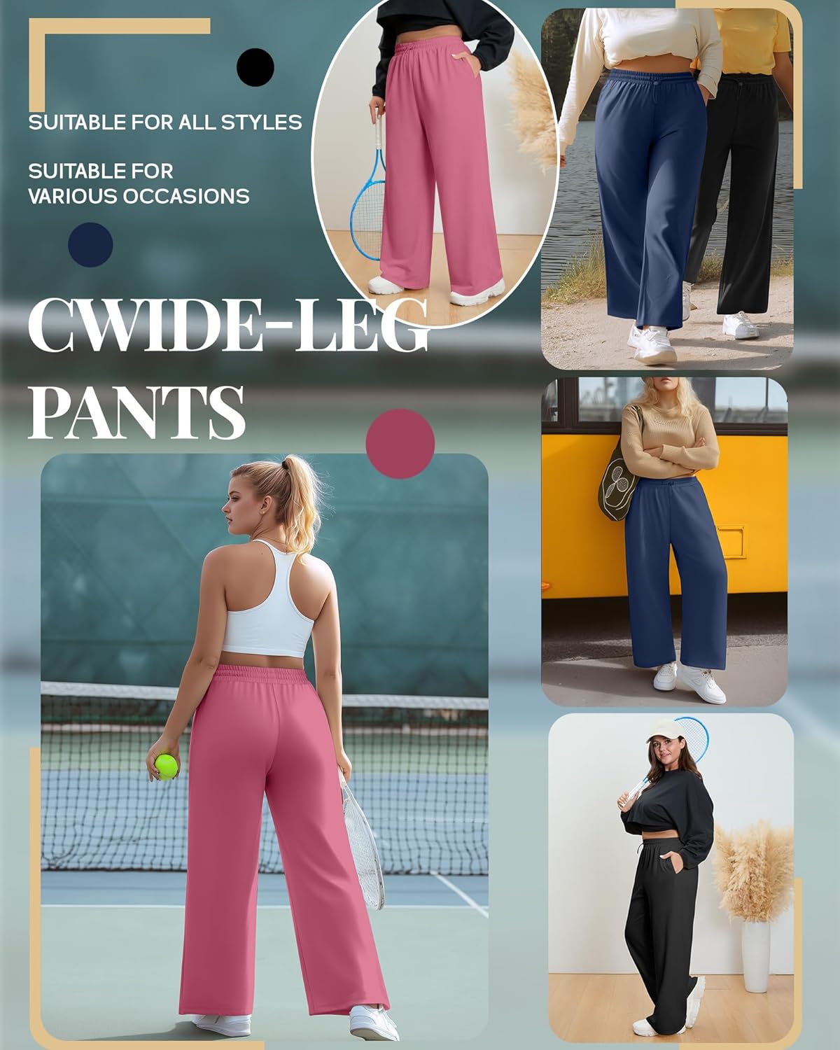 Evervibe 3 Pack Womens Plus Size Sweatpants Wide Leg Elastic High Waist Baggy Joggers Lounge Yoga Workout Pants with Pockets