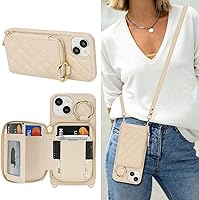 Vista 8 de Funda tipo cartera con bandolera para iPhone 15 Pro Max, funda de piel sintética con cierre de cremallera, funda tipo atril con ranuras para Oro Rosa